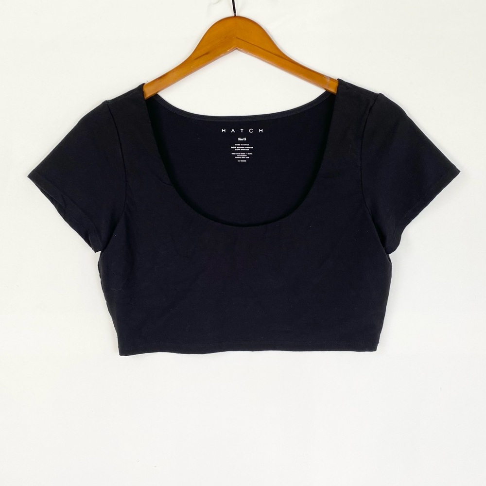 Hatch The Body Cropped Tee Black Scoop Neck Maternity Size Small‎ Stretch